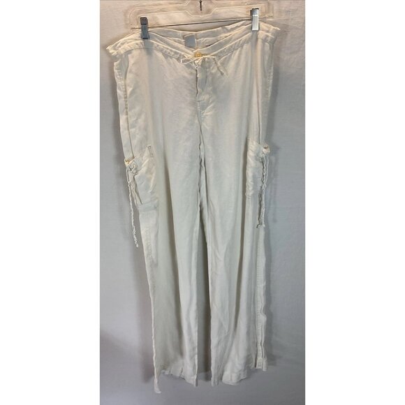 Lucky Brand‎ Womens size 8 / 29 Linen Dungaree Cargo drawstring Beach Boho - Picture 1 of 9